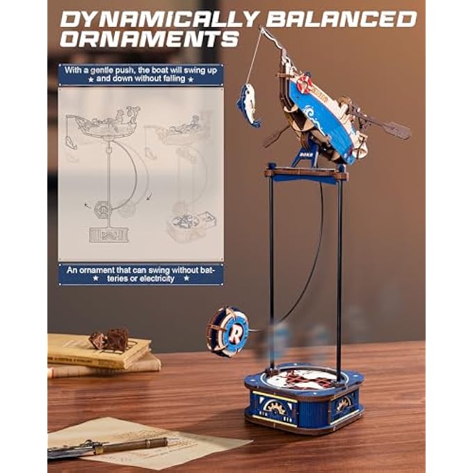 3D PUZZLE WOOD, WOODEN MODEL KIT, GRAVITY SWING DYNAMIC BALANCE ORNAMENT, OCEAN FISHERMAN MODEL KITS FOR ADULTS, CHRISTMAS BIRTHDAYS, OCEAN FISHER MCD02 - Image 3